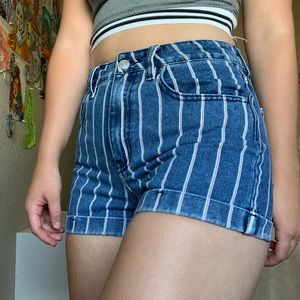Striped Denim Mom Shorts